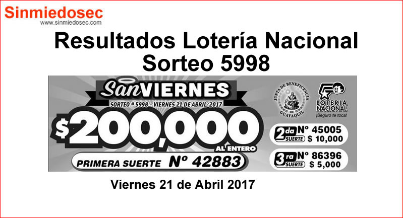 LOTERÍA NACIONAL SORTEO 5998