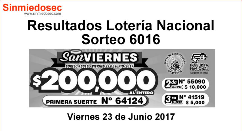 LOTERÍA NACIONAL SORTEO 6016